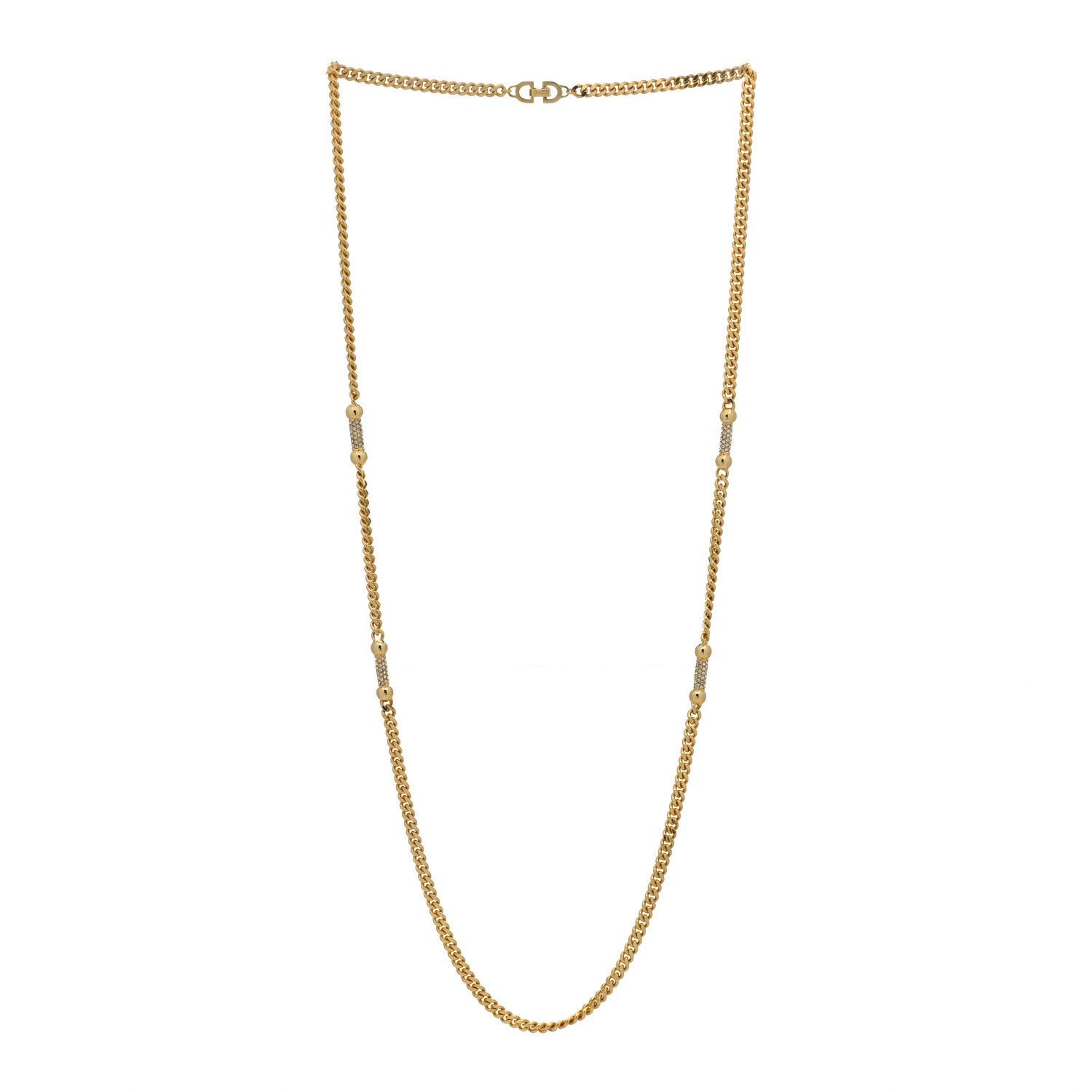 Christian Dior Metal Crystal Chain Long Necklace Gold 3 of 5
