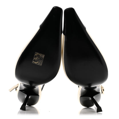 Saint Laurent Satin Calfskin Ines Slingback Pumps 38.5 Ivory Black 6 of 12
