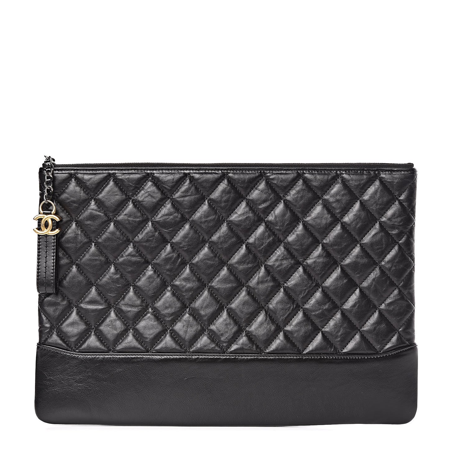 Aged Calfskin Quilted Large Gabrielle Cosmetic Case Black