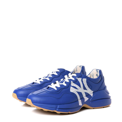 Gucci X MLB Calfskin NY Yankees Mens Rhyton Sneakers 11.5 Electric Blue 2 of 11