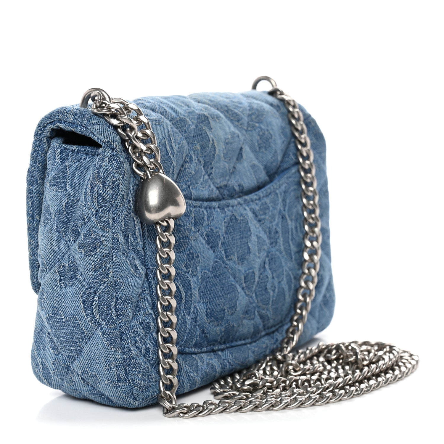 Chanel Denim Quilted Camellia Sweetheart Mini Flap Blue 3 of 10