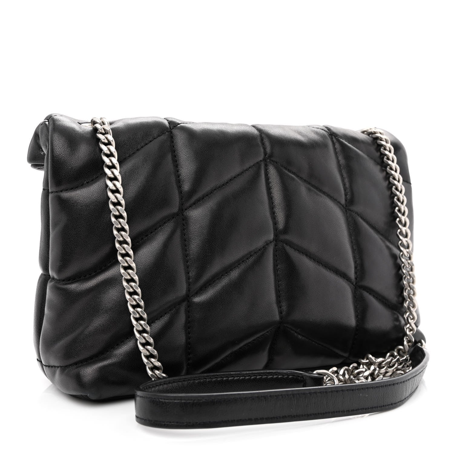 Saint Laurent Lambskin Quilted Toy Loulou Puffer Monogram Chain Satchel Black 2 of 9