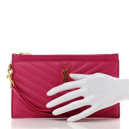 Saint Laurent Grain De Poudre Chevron Monogram Large Bill Pouch Fuxia Couture 2 of 7