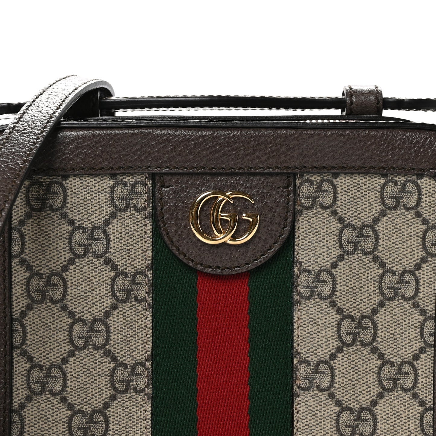 GG Supreme Monogram Mini Ophidia Top Handle Shoulder Bag Brown