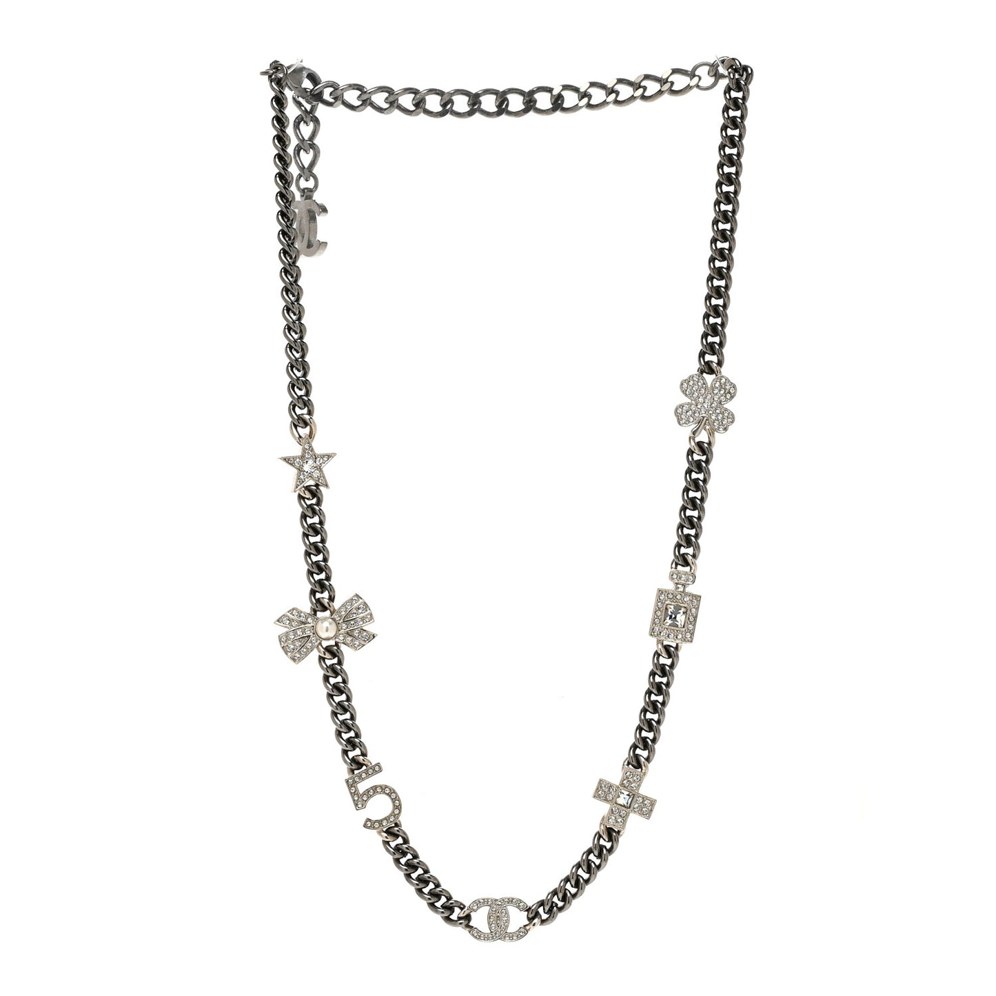 Pearl Crystal CC No 5 Perfume Bottle Choker Necklace Silver