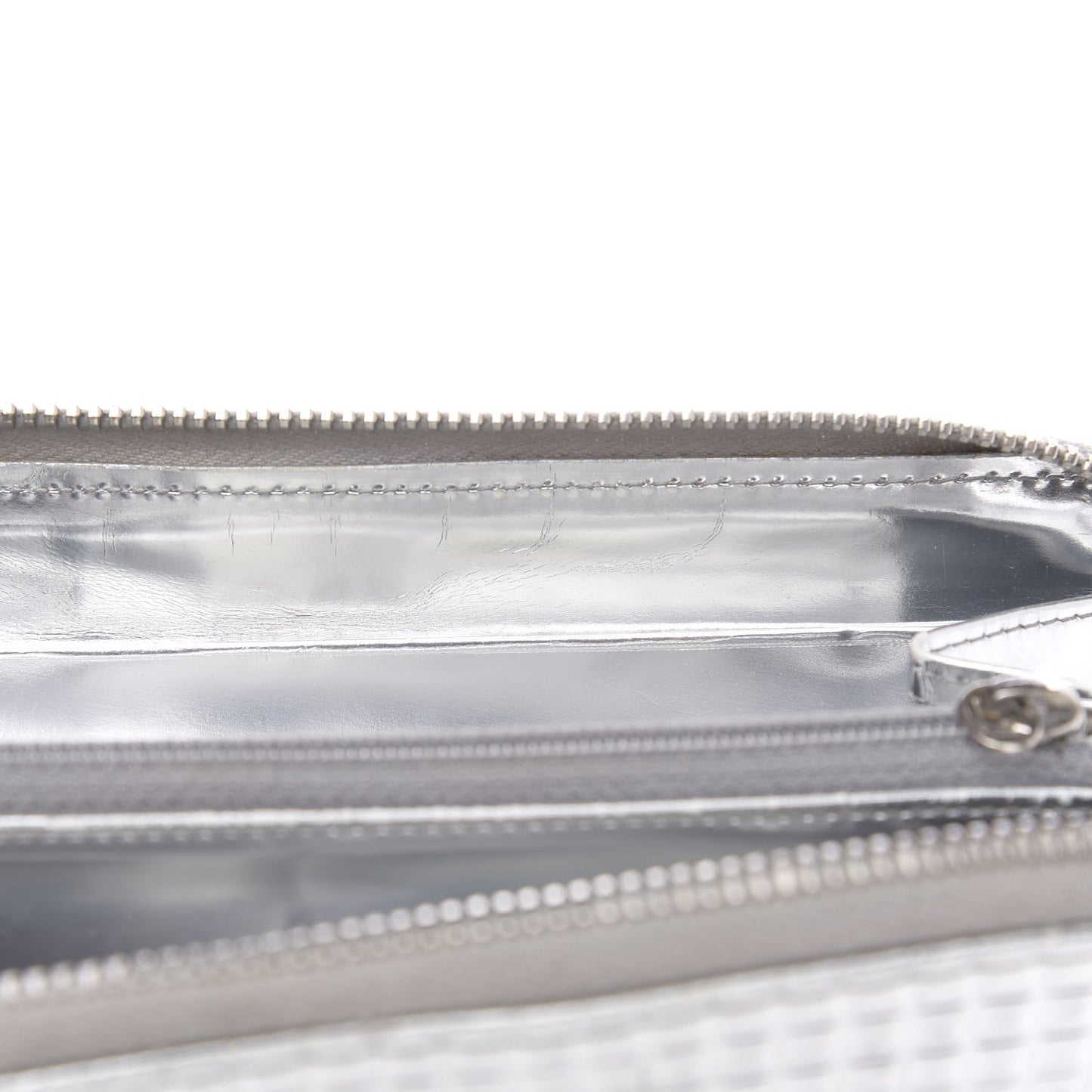 Patent Embossed CC Zip Around Wallet Silver