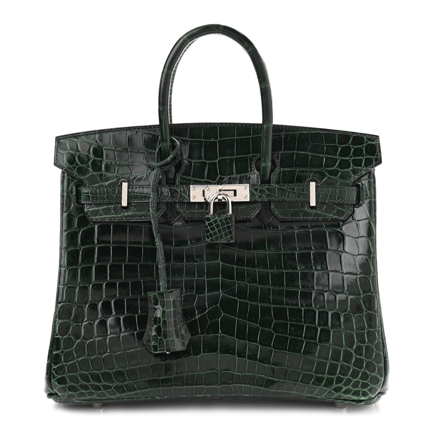 Hermes Shiny Niloticus Crocodile Birkin 25 Vert Fonce 1 of 32