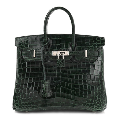 Hermes Shiny Niloticus Crocodile Birkin 25 Vert Fonce 1 of 32
