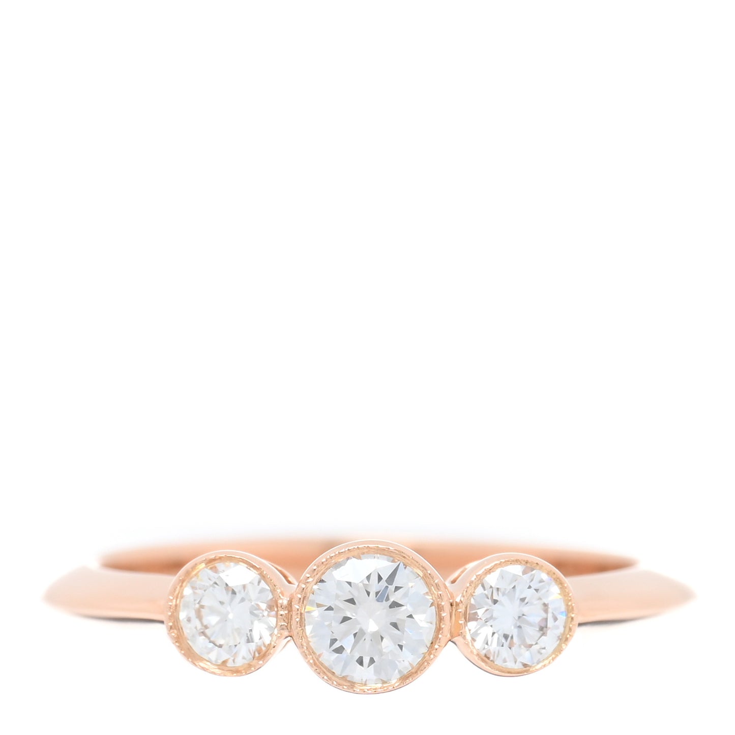 18K Rose Gold Diamond Three Stone Milgrain Ring 46 3.75