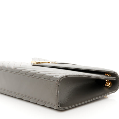 Saint Laurent Grain De Poudre Matelasse Chevron Large Monogram Satchel Earth 11 of 11
