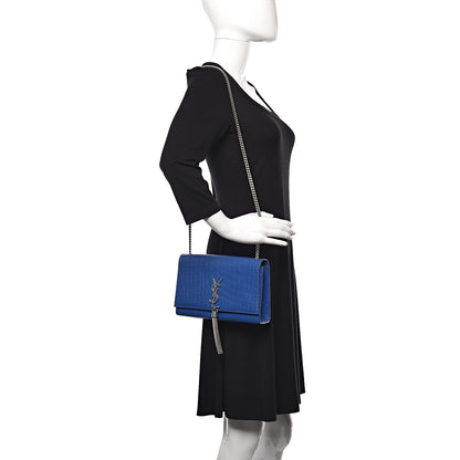 Saint Laurent Calfskin Crocodile Embossed Medium Classic Monogram Kate Tassel Satchel Bleu Majorelle 2 of 23