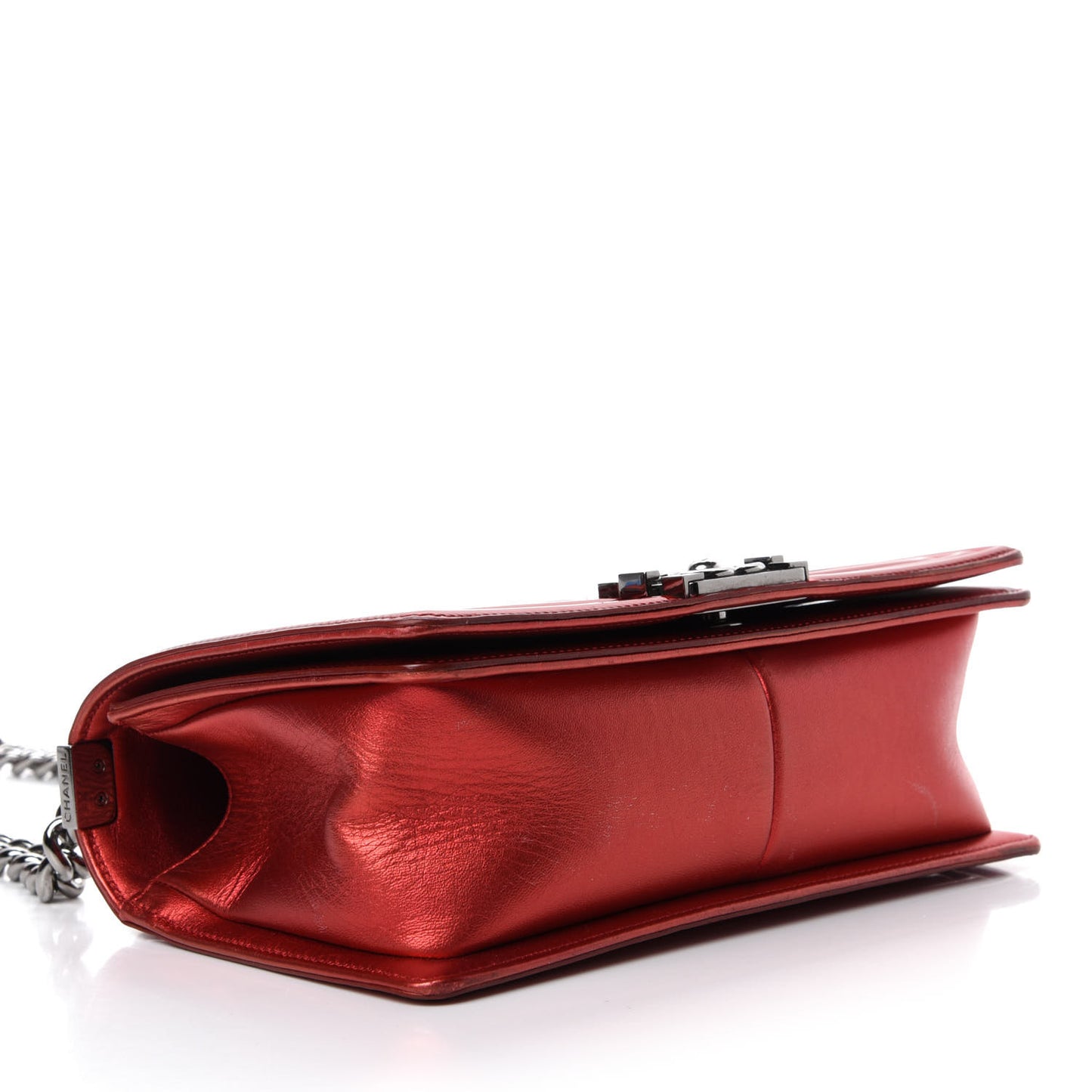 Metallic Patent Calfskin Quilted Medium Boy Flap Red