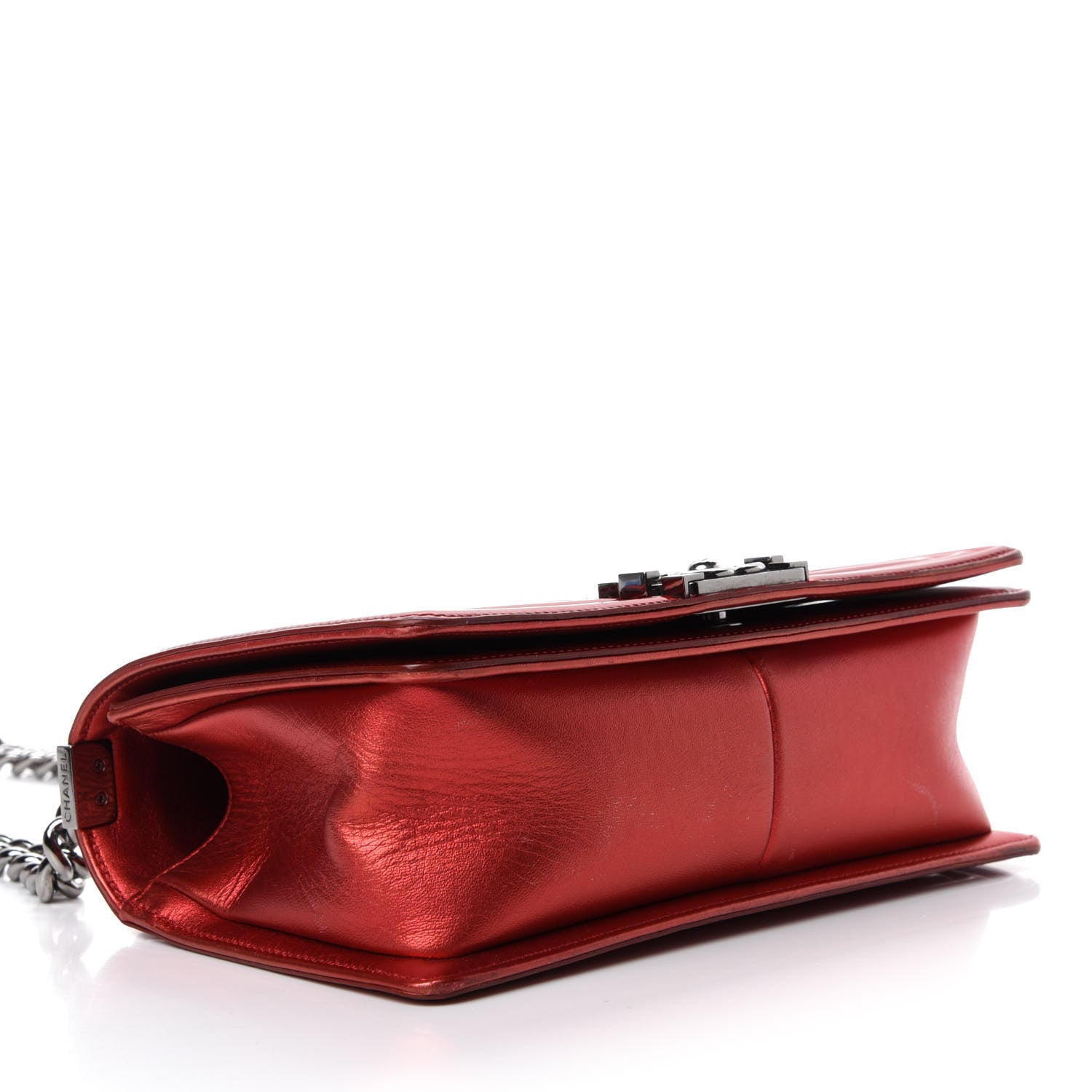Chanel Metallic Patent Calfskin Quilted Medium Boy Flap Red 4 of 20