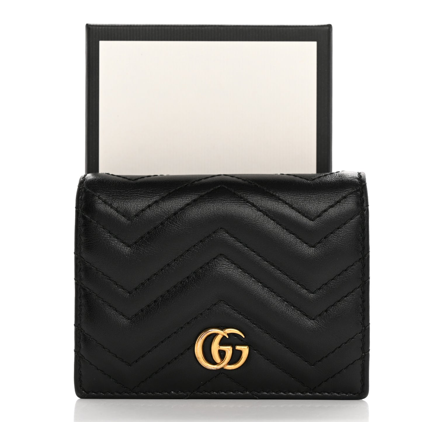 Calfskin Matelasse GG Marmont Card Case Wallet Black
