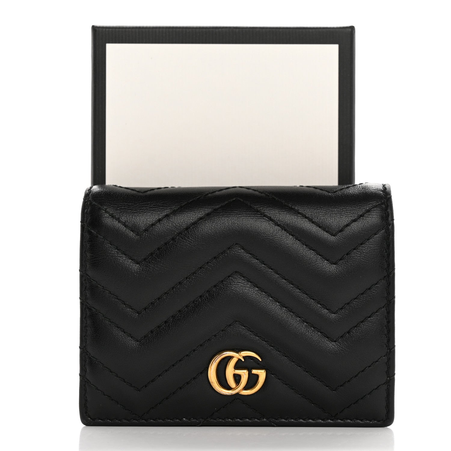 Gucci Calfskin Matelasse GG Marmont Card Case Wallet Black 9 of 12