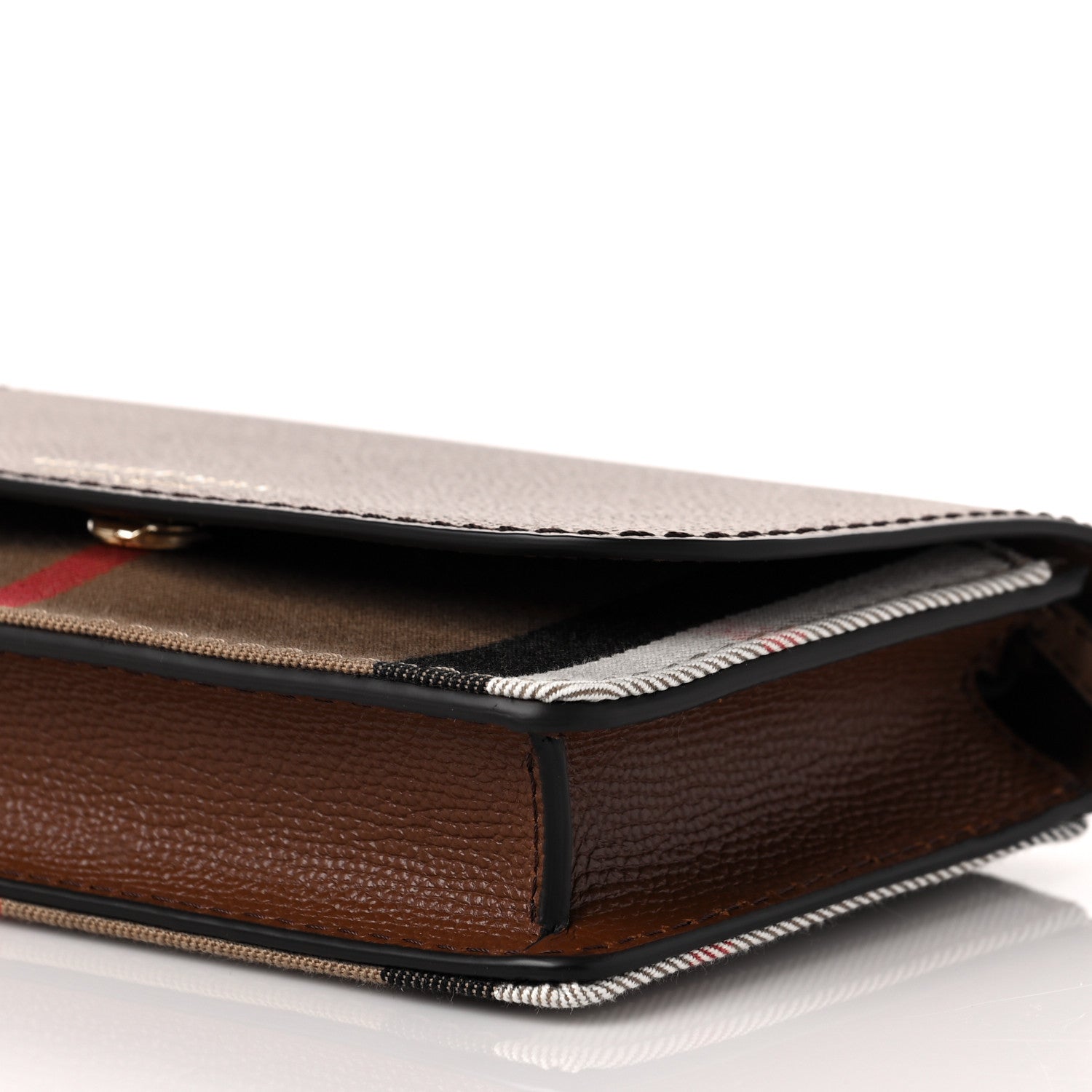 Burberry Grained Calfskin House Check Tartan Mix Hampshire Wallet On Chain Tan 9 of 9