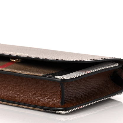 Burberry Grained Calfskin House Check Tartan Mix Hampshire Wallet On Chain Tan 9 of 9
