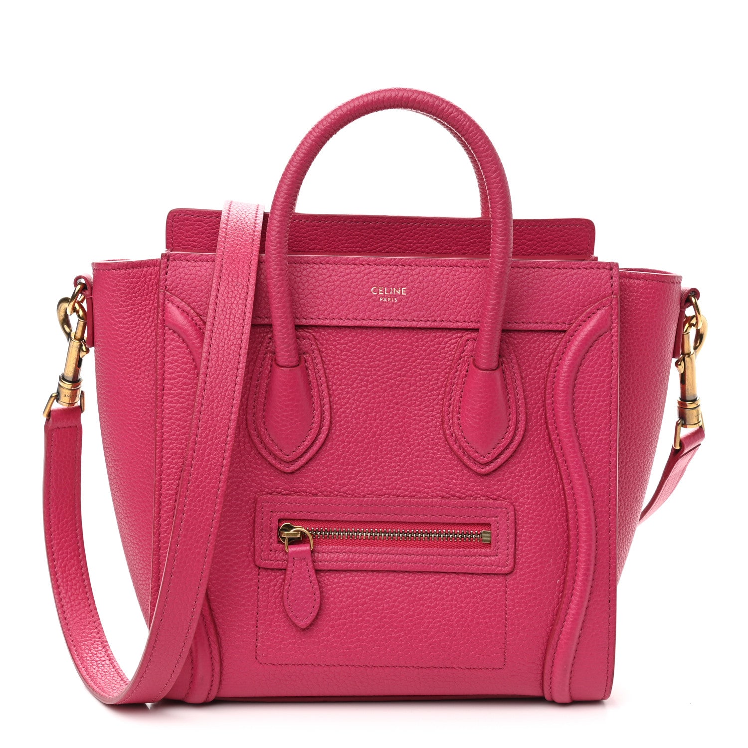 Celine Drummed Calfskin Nano Luggage Fuchsia 1 of 9