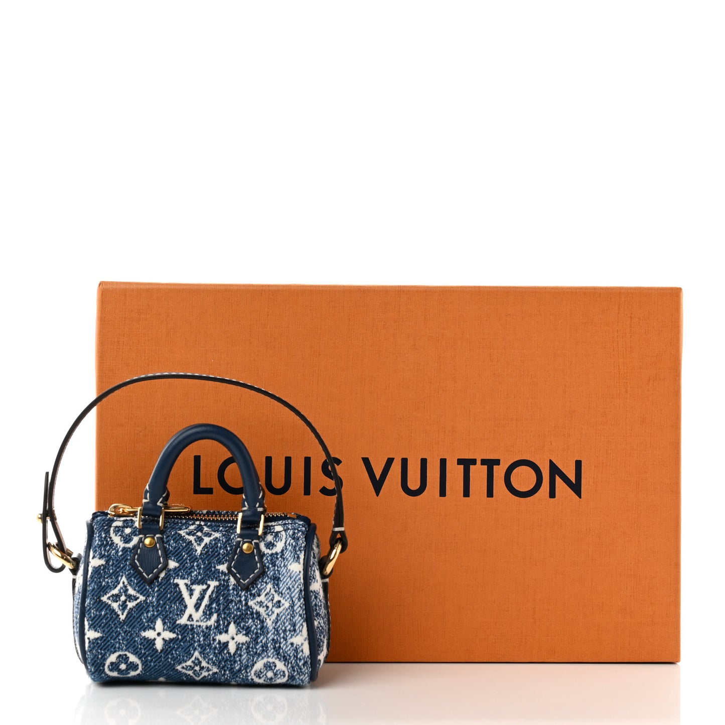 Denim Monogram Jacquard Micro Speedy Bag Charm Bleu