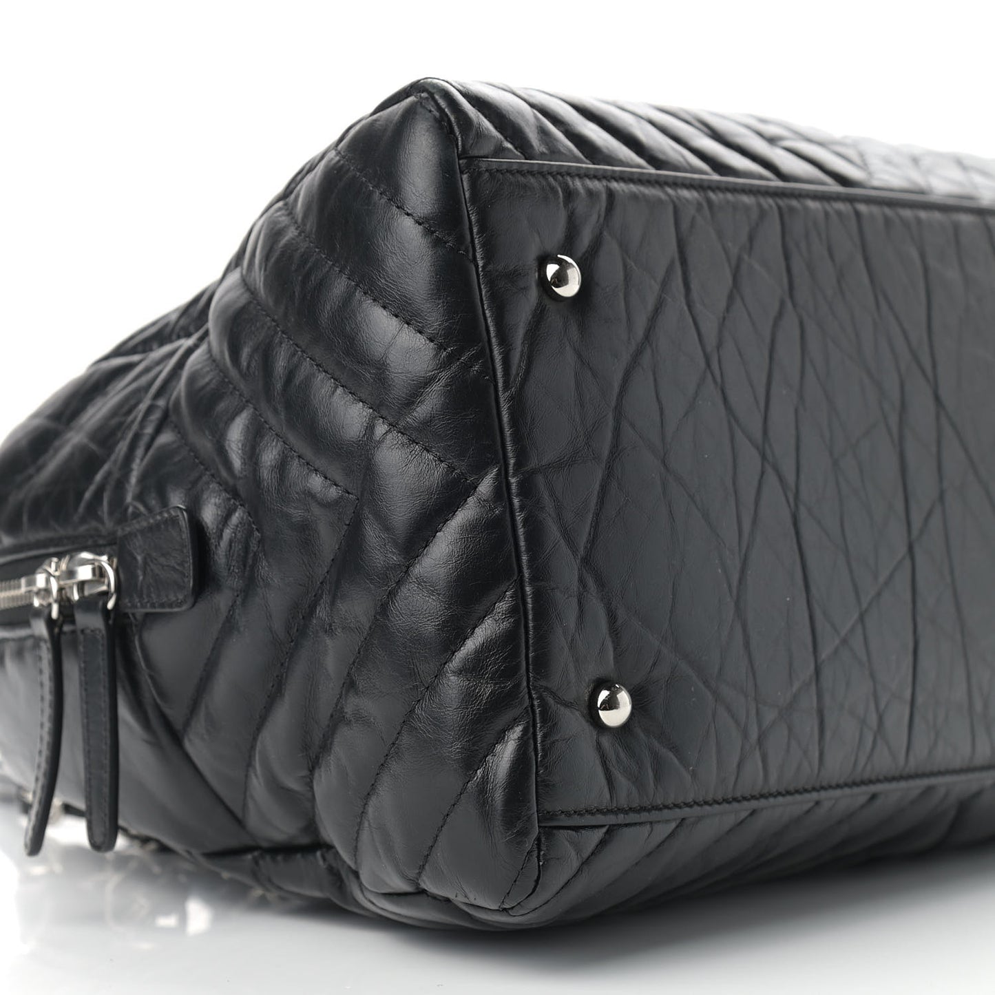 Aged Calfskin Chevron Medium Soft Bowling Bag Black