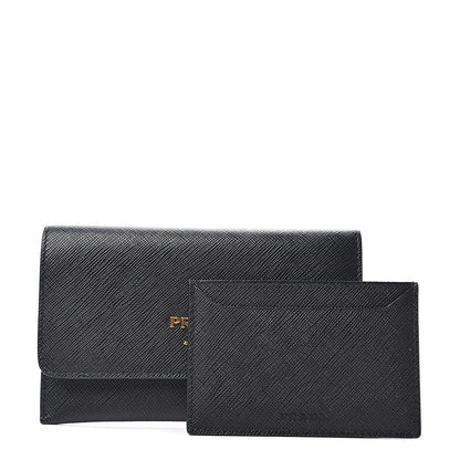 Prada Saffiano Metal Flap Card Holder Black 2 of 7