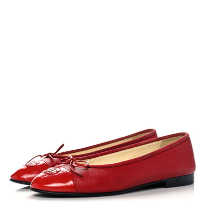 Chanel Goatskin Patent Cap Toe CC Ballerina Flats 37.5 Red 3 of 13