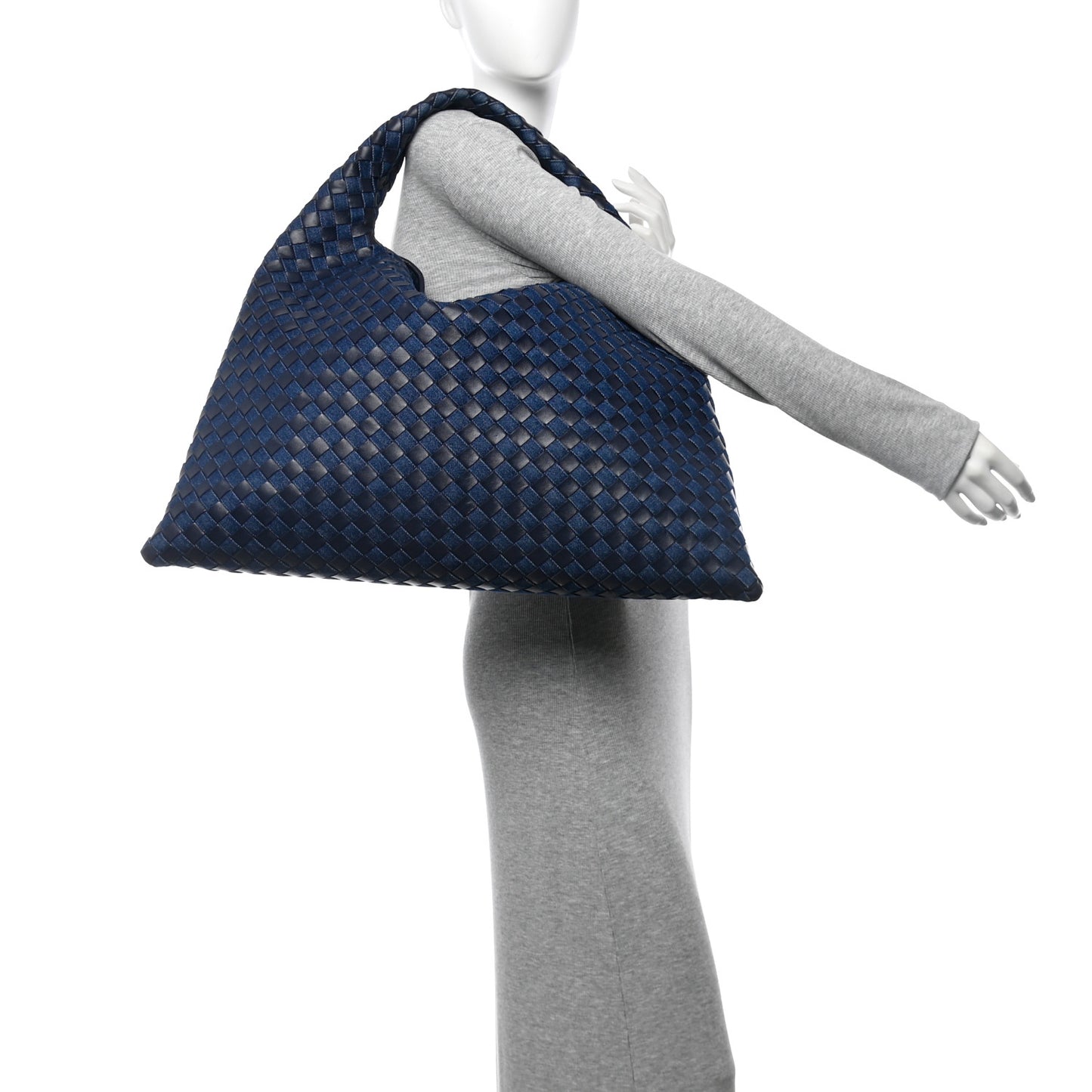 Denim Calfskin Intrecciato Large Hop Abyss Indigo