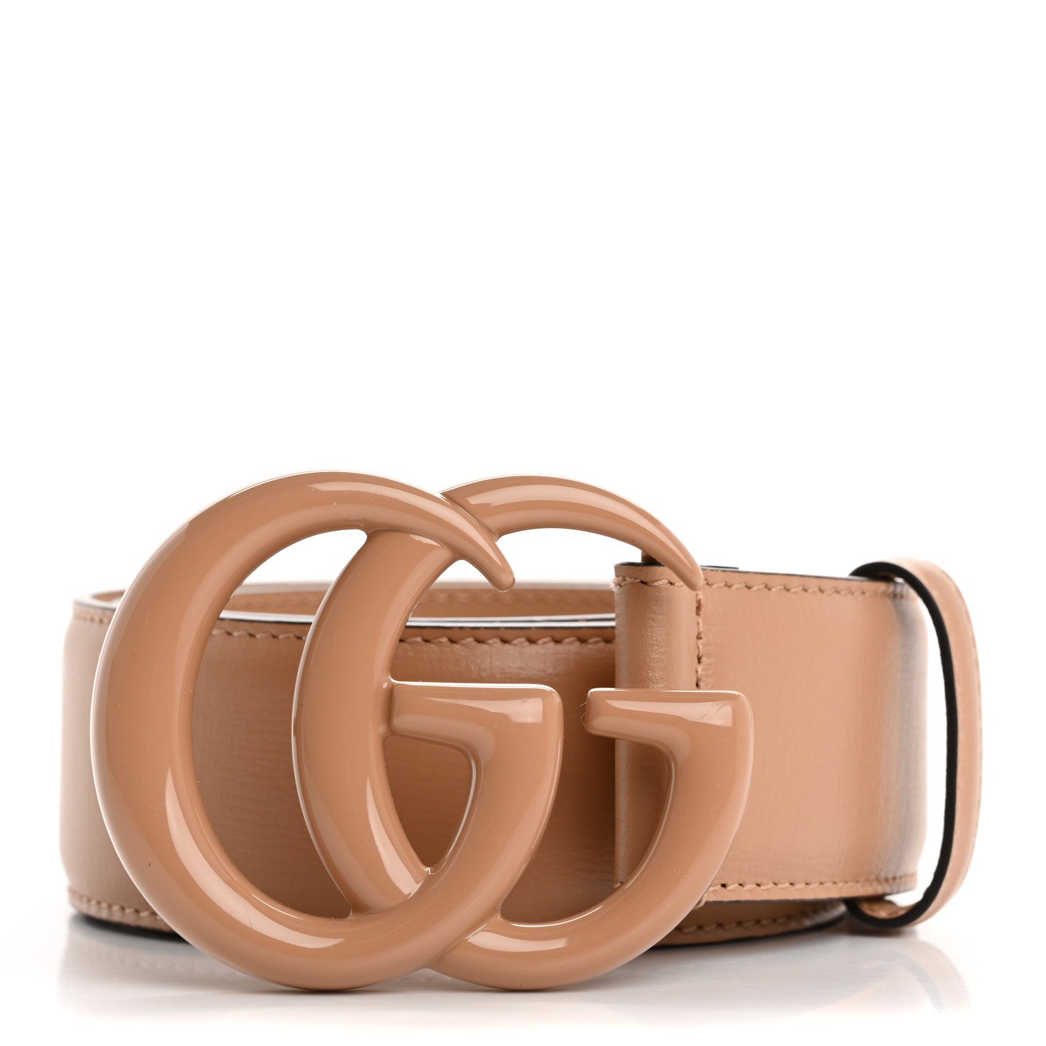 Gucci Azalea Calfskin Enamel Monochrome Double G 40mm Belt 80 32 Camelia 1 of 5