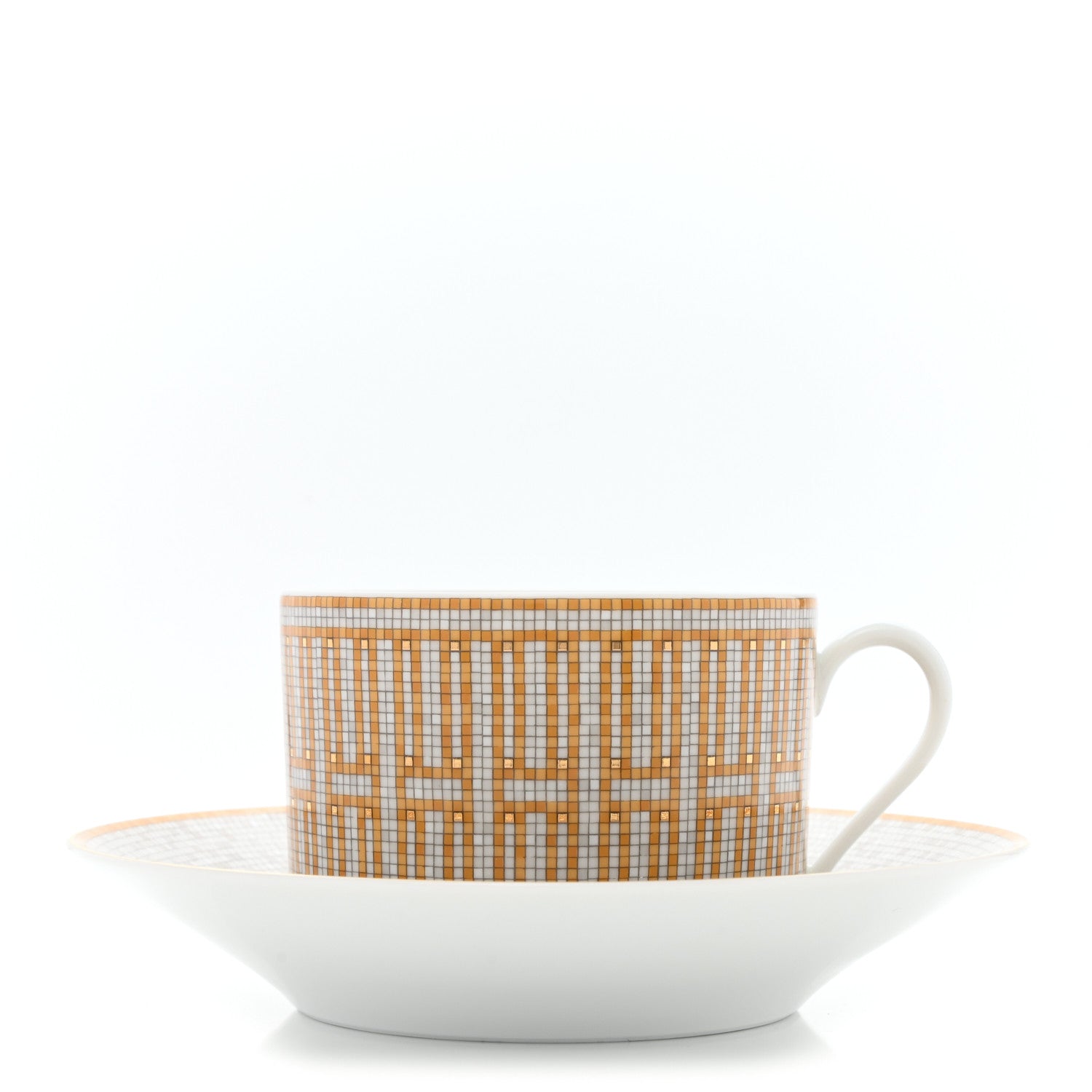 Hermes Porcelain Mosaique Au 24 Gold Breakfast Cup and Saucer 1 of 9