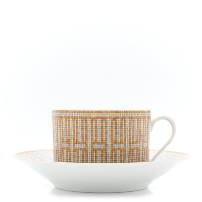 Hermes Porcelain Mosaique Au 24 Gold Breakfast Cup and Saucer 1 of 9