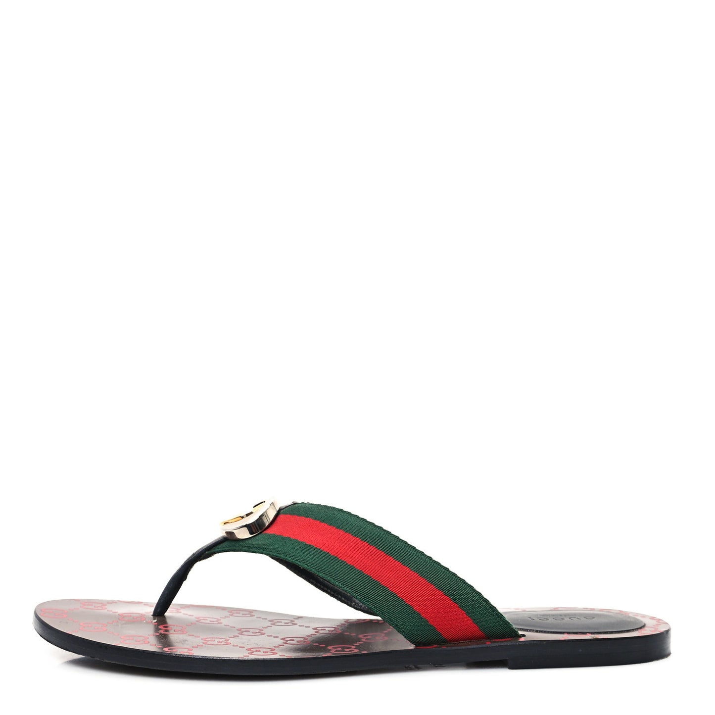 Nylon Calfskin Web GG Monogram Womens Thong Sandals 41 Green Red Cocoa