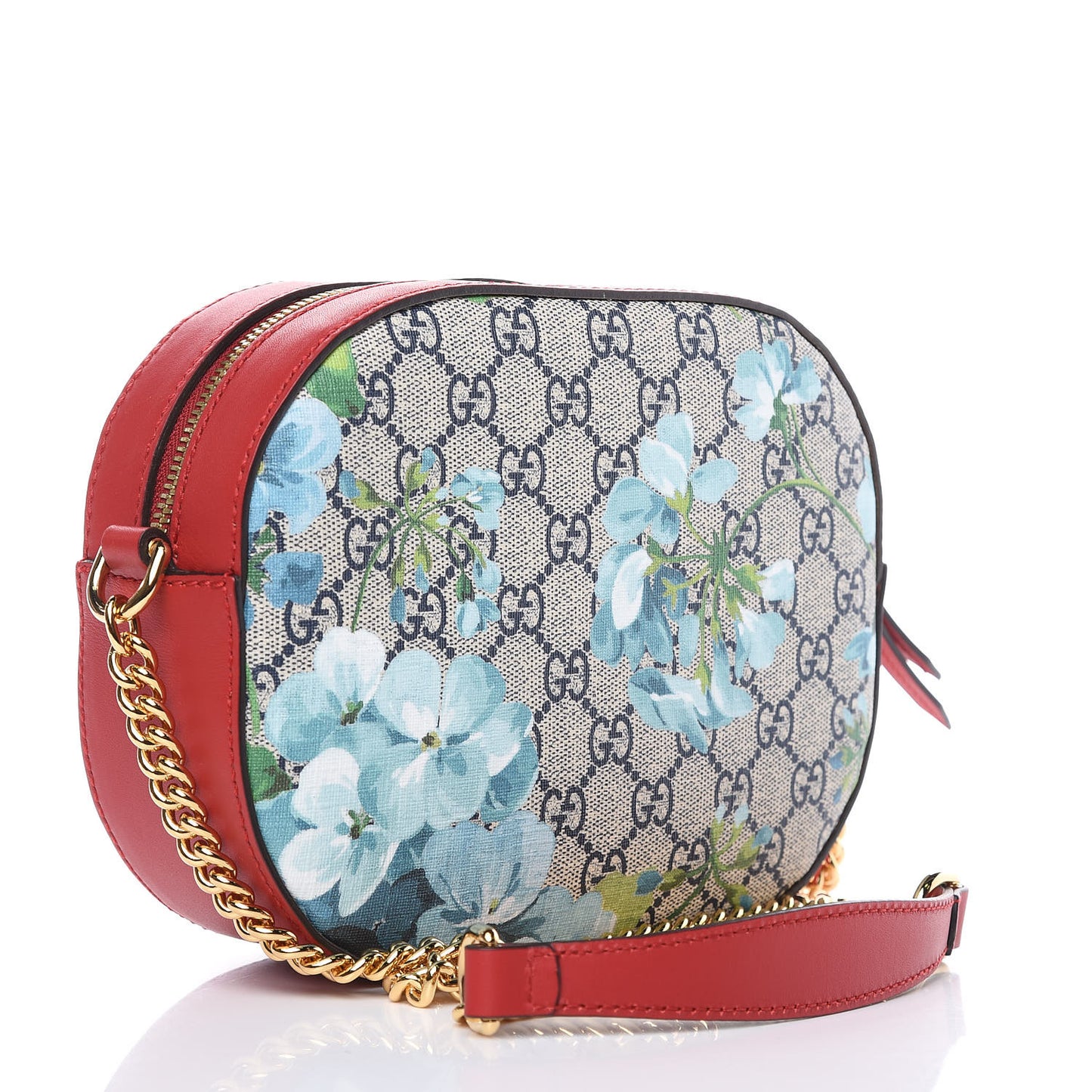 GG Supreme Monogram Blooms Mini Chain Shoulder Bag Beige Blue Navy Hibiscus Red