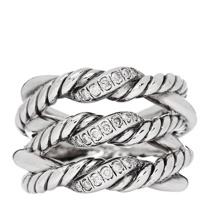 David Yurman Sterling Silver Diamond Continuance Three-Row Ring 53 6.5 1 of 4