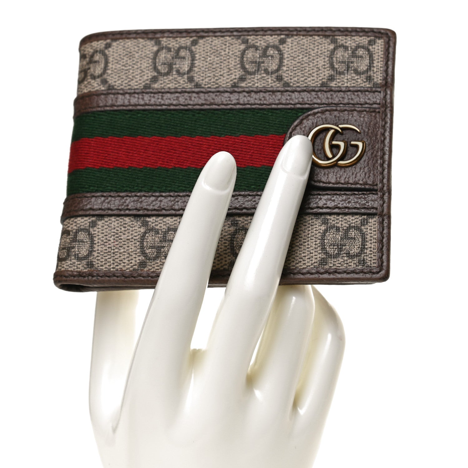 Gucci GG Supreme Monogram Web Mens Ophidia Bi-Fold Wallet Beige New Acero 3 of 9