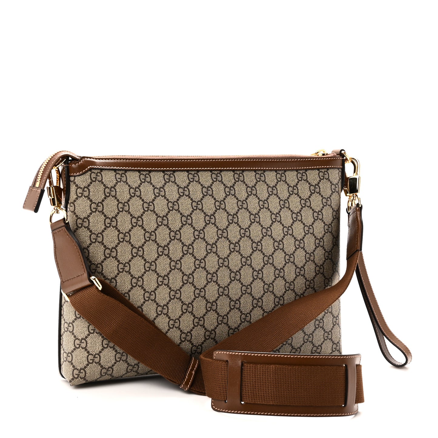 GG Supreme Monogram Azalea Calfskin Retro Interlocking G Wristlet Messenger Bag Beige Ebony Brown Sugar
