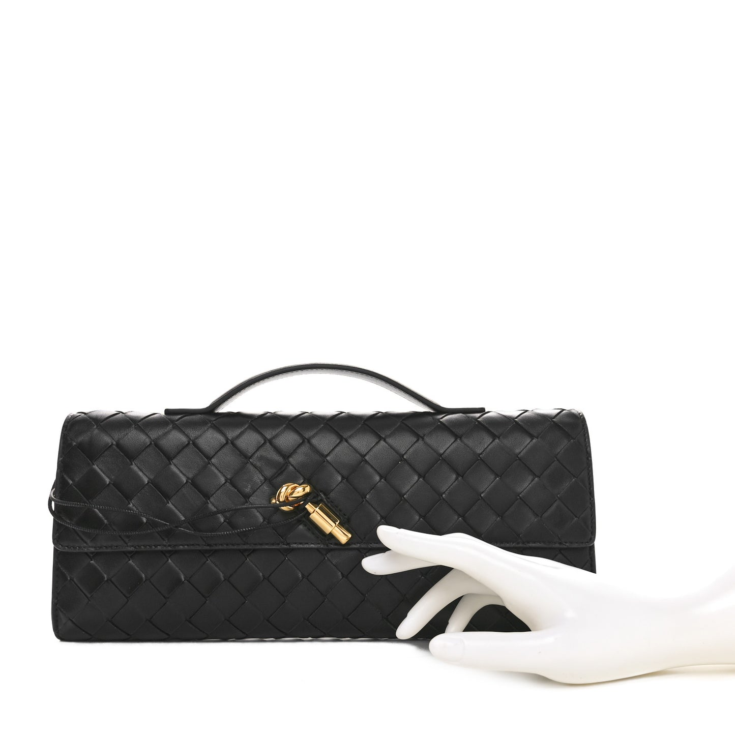 Nappa Intrecciato Long Andiamo Top Handle Clutch Black