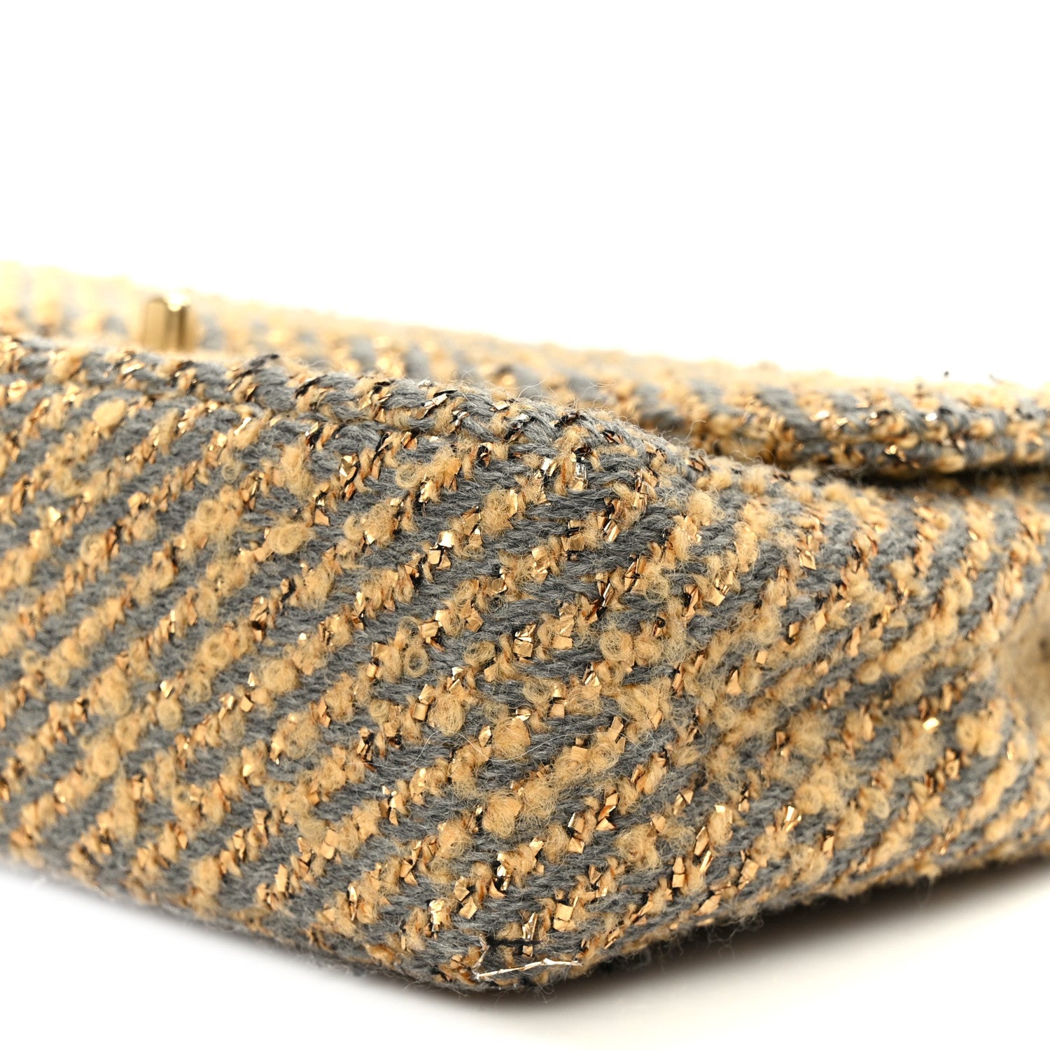 Chanel Metallic Tweed Quilted Medium Single Flap Beige Grey Gold 11 of 12