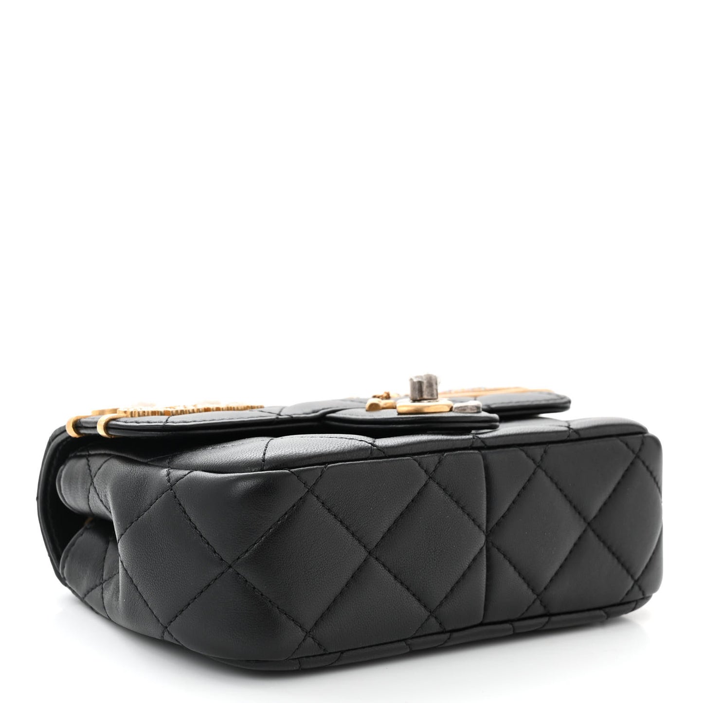 Lambskin Quilted Mini Coco Clips Single Flap Black