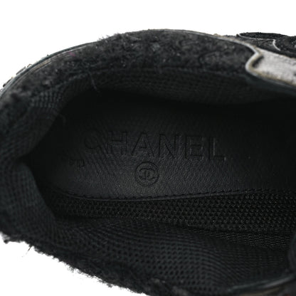Chanel Tweed Suede Goatskin CC Sneakers 37.5 Black White 7 of 12