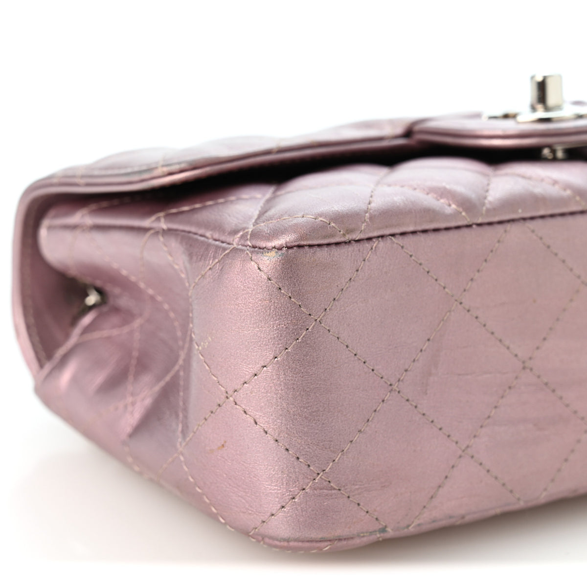 Metallic Calfskin Quilted Mini Rectangular Flap Pink