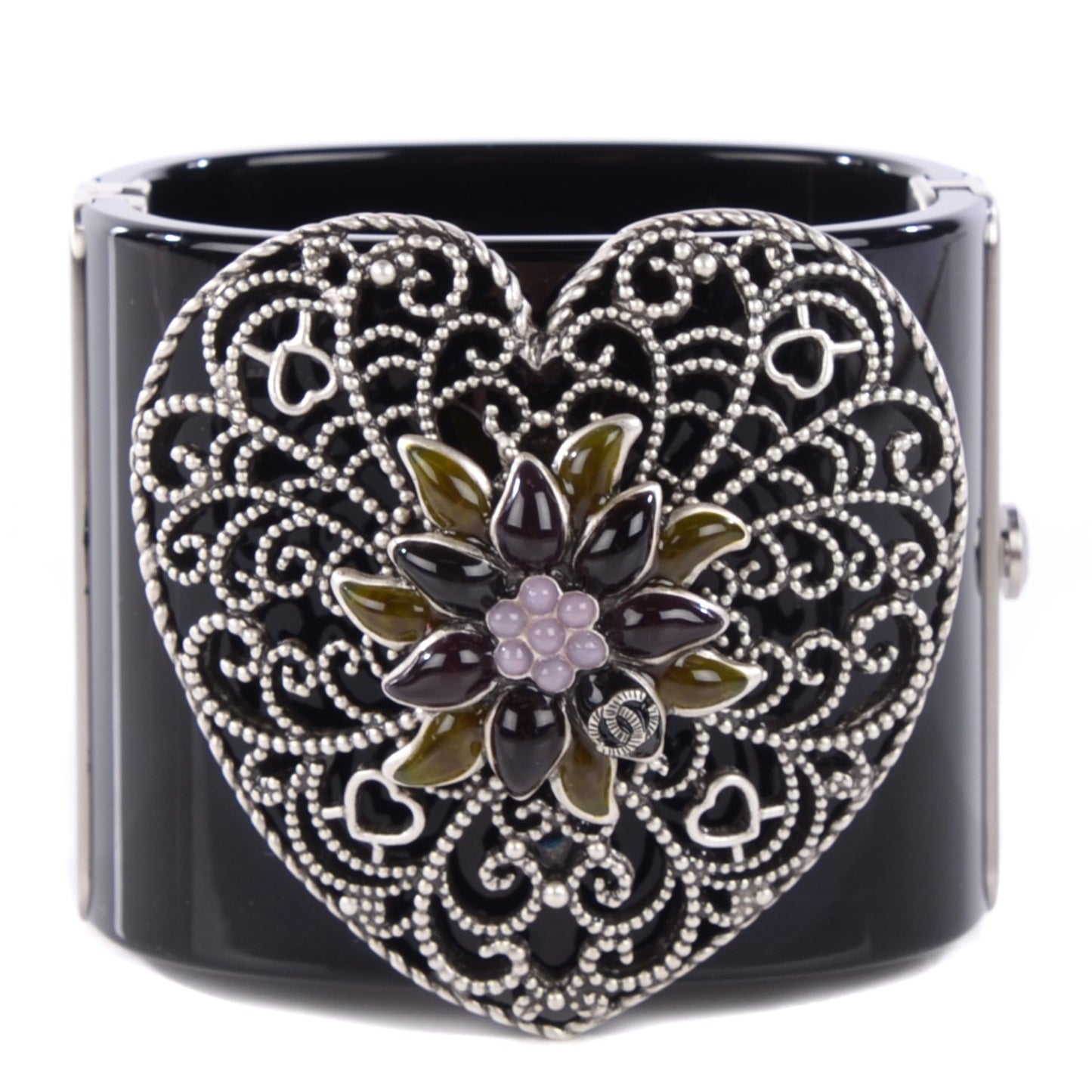 Resin Gripoix Heart CC Wide Cuff Black