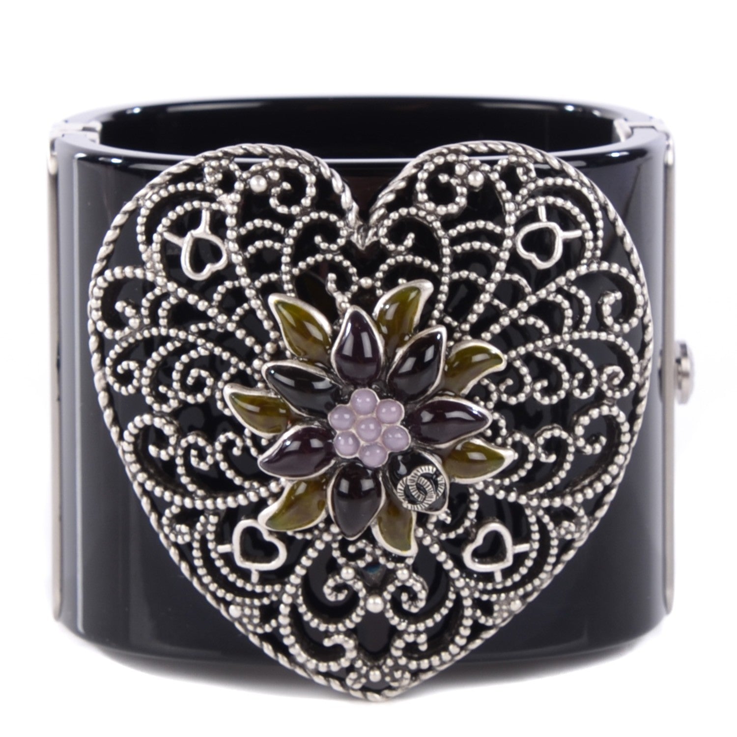 Chanel Resin Gripoix Heart CC Wide Cuff Black 1 of 6