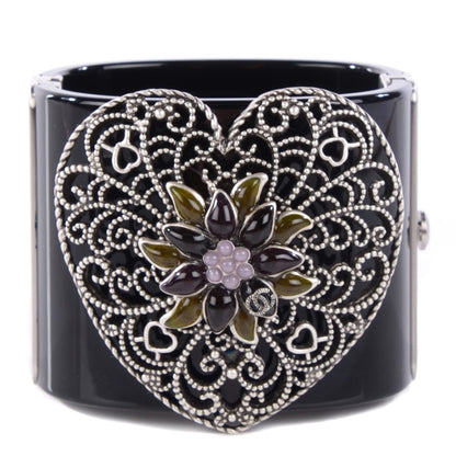Chanel Resin Gripoix Heart CC Wide Cuff Black 1 of 6