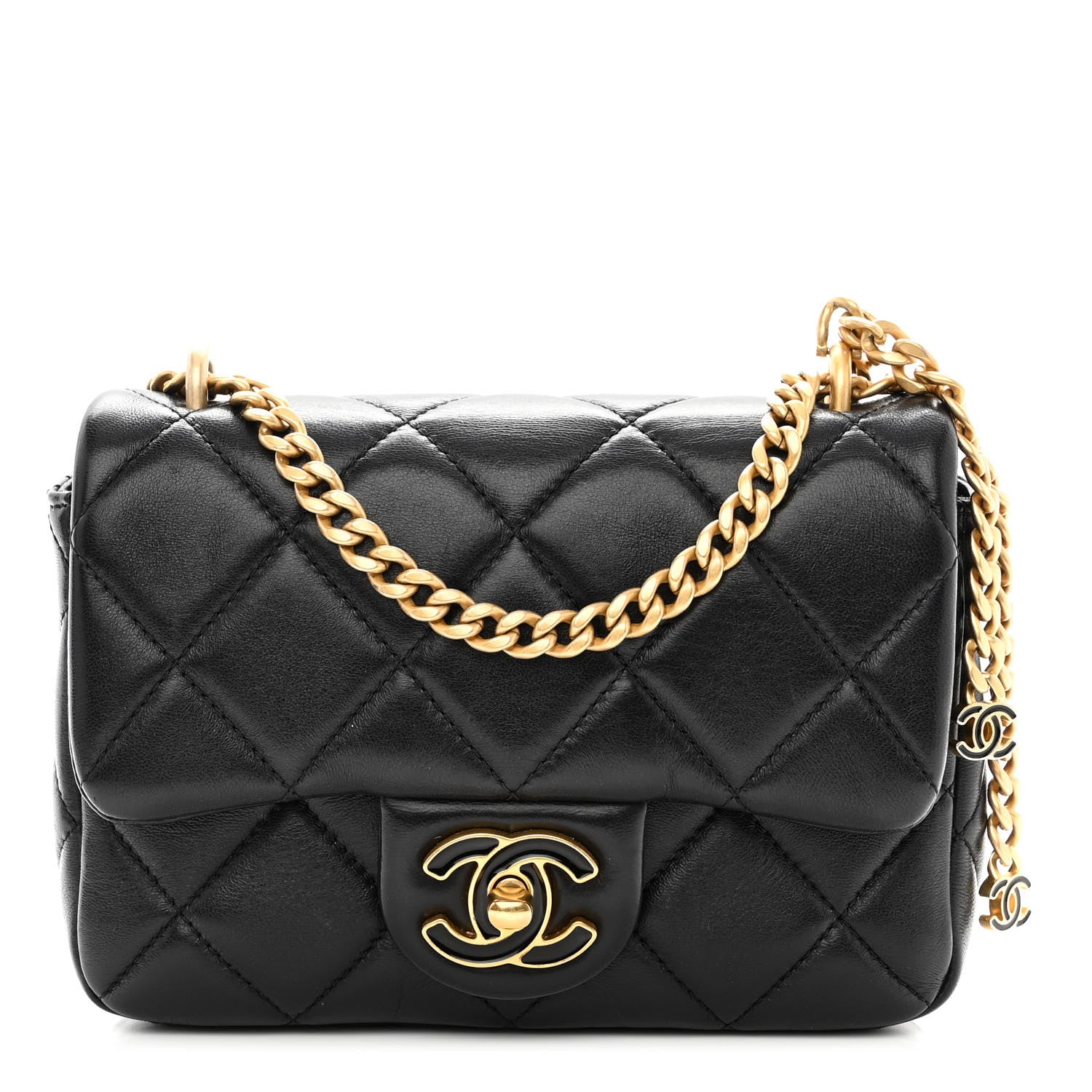 Chanel Lambskin Enamel Quilted Mini Pending CC Square Flap Black 1 of 9