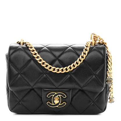 Chanel Lambskin Enamel Quilted Mini Pending CC Square Flap Black 1 of 9