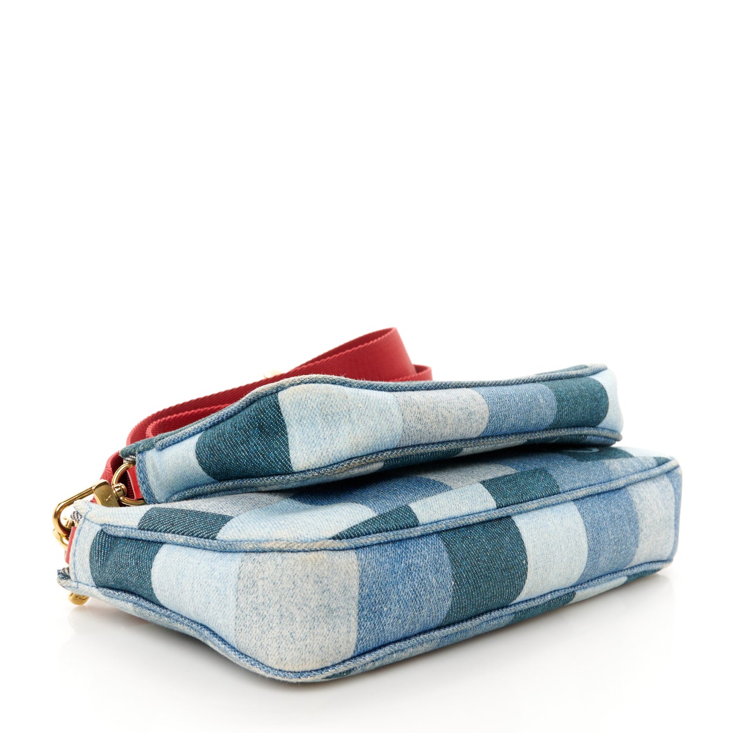 Denim Damier Monogram Patchwork Multi Pochette Accessories Blue Rouge