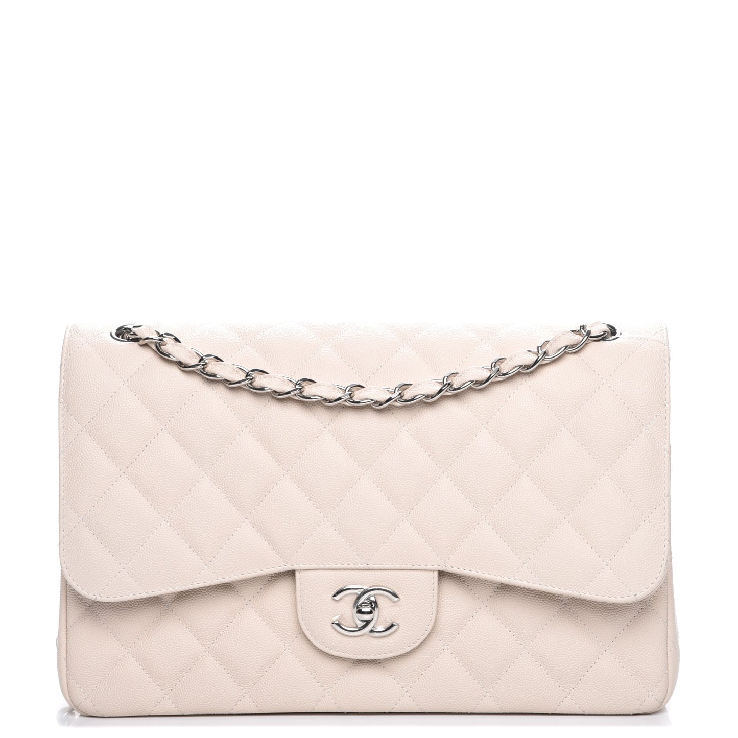 Caviar Quilted Jumbo Double Flap Light Beige