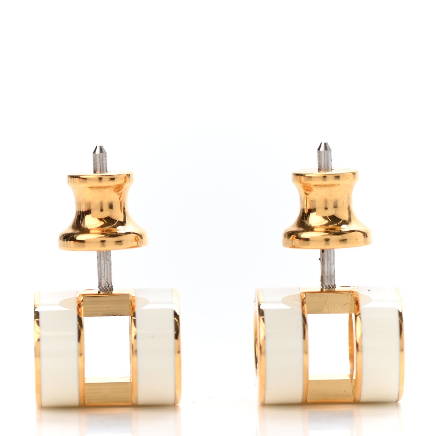 Gold Lacquered Pop H Earrings White