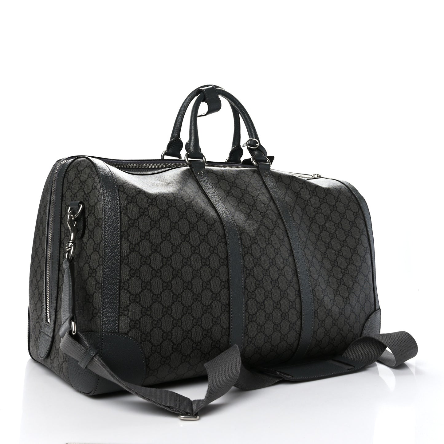 GG Supreme Monogram Textured Dollar Calfskin Large Savoy Duffle Bag Grey Black Graphite Grey