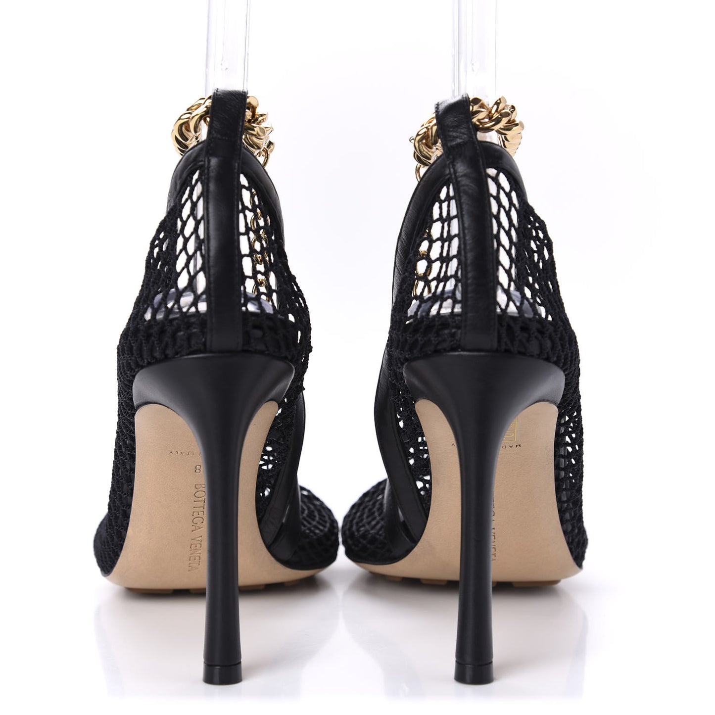 Mesh Nappa Chunky Chain Sandals 38 Black